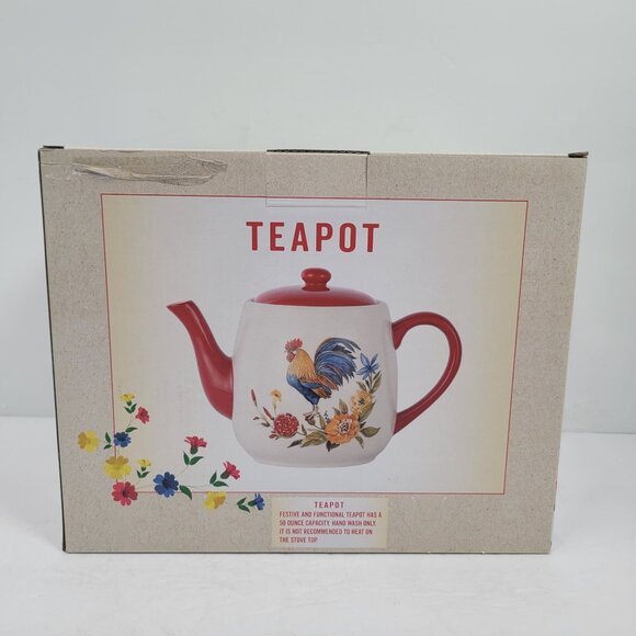 Cracker Barrel Susan Winget Rooster 50 Oz Teapot NWB - Picture 2 of 10